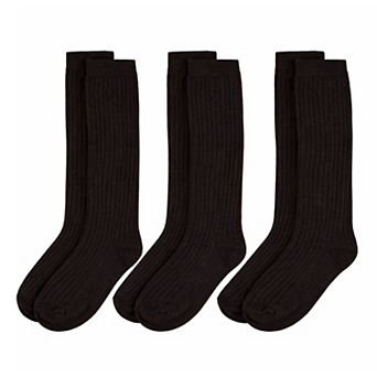3 Pack Girls Classic Ribbed Cotton-Rich Knee Socks