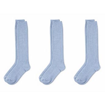 3 Pack Girls Classic Ribbed Cotton-Rich Knee Socks