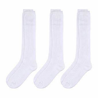3 Pack Girls Classic Ribbed Cotton-Rich Knee Socks