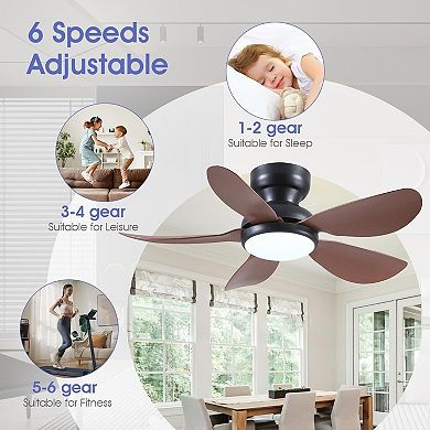 Modern Flush Mount Ceiling Fan with Light and Remote APP Control,6 Speeds