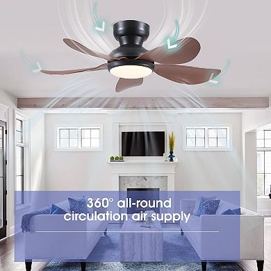 Modern Flush Mount Ceiling Fan with Light and Remote APP Control,6 Speeds