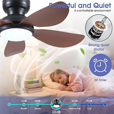 Modern Flush Mount Ceiling Fan with Light and Remote APP Control,6 Speeds