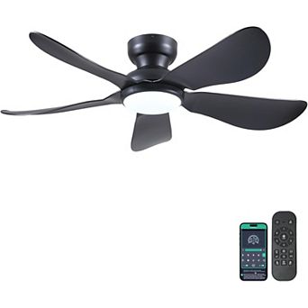 Modern Flush Mount Ceiling Fan with Light and Remote APP Control,6 Speeds