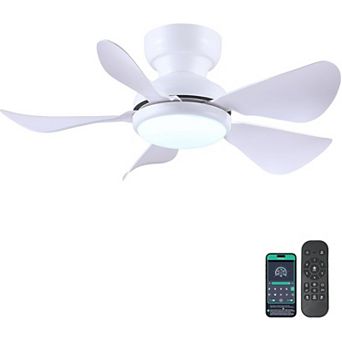 Modern Flush Mount Ceiling Fan with Light and Remote APP Control,6 Speeds