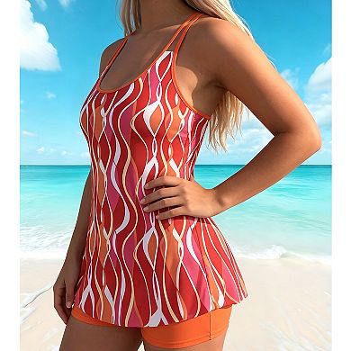 Women's 2-Piece Tankini Swimsuit , One-Piece Tummy Control Bathing Suit with Built-In Shorts