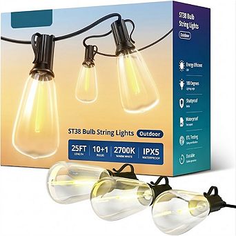 Outdoor LED String Lights, Waterproof Connectable Patio Hanging Lights