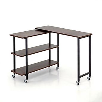 Rotating Sofa Side Table With 2 tier Storage Shelves And Casters