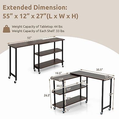 Rotating Sofa Side Table With 2 Tier Storage Shelves And Casters