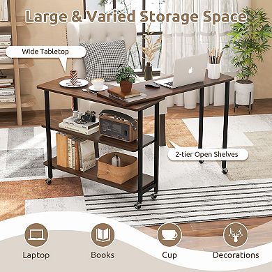 Rotating Sofa Side Table With 2 Tier Storage Shelves And Casters