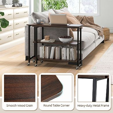 Rotating Sofa Side Table With 2 Tier Storage Shelves And Casters