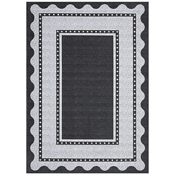 Modern Neutral Non Slip Washable Rugs, Contemporary Border Print Pattern Foldable Soft Carpet