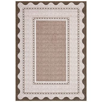 Modern Neutral Non Slip Washable Rugs, Contemporary Border Print Pattern Foldable Soft Carpet