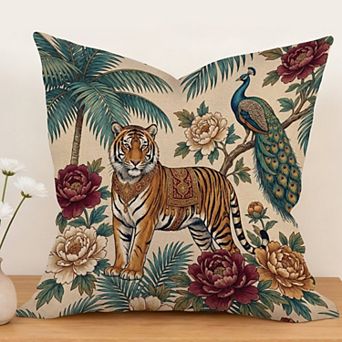 Outdoor Waterproof Decorative Throw Pillow Cover, 18", 1 Pack, Animals Tropical Floral