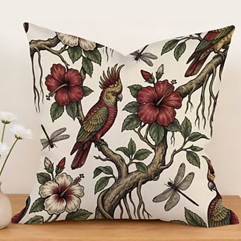 Outdoor Waterproof Decorative Throw Pillow Cover, 18", 1 Pack, Animals Tropical Floral