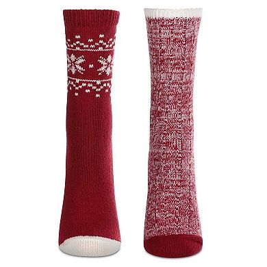 2 Pair Women's Buttersoft Crew Socks - Snowflake and Marled Patterns