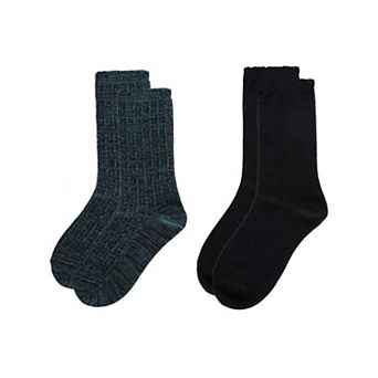 2 Pair Women's Scalloped-Cuff Cozy Knit Crew Socks