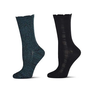 2 Pair Women's Scalloped-Cuff Cozy Knit Crew Socks