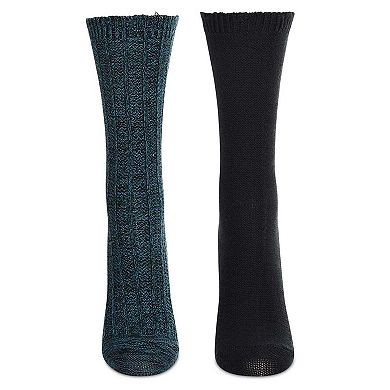 2 Pair Women's Scalloped-Cuff Cozy Knit Crew Socks