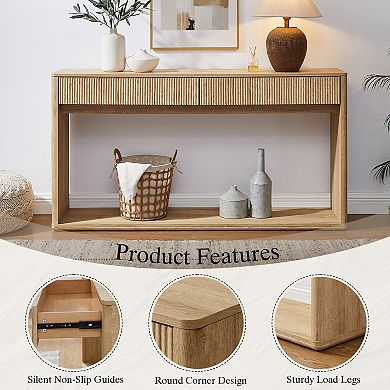 63" Fluted Console Table w/ 2 Drawers & Shelf, Entryway Table, Wood Accent Table for Living Room