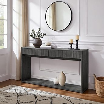 63" Fluted Console Table w/ 2 Drawers & Shelf, Entryway Table, Wood Accent Table for Living Room
