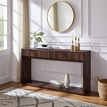 63" Fluted Console Table w/ 2 Drawers & Shelf, Entryway Table, Wood Accent Table for Living Room