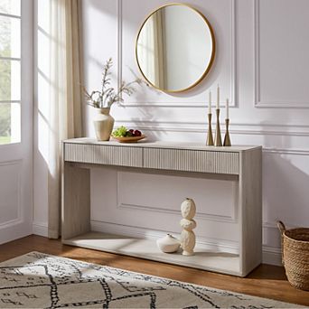 63" Fluted Console Table w/ 2 Drawers & Shelf, Entryway Table, Wood Accent Table for Living Room