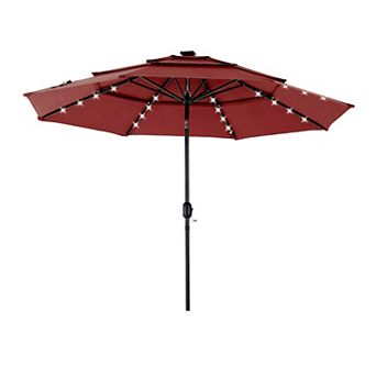 YIORTWO 9.2 FT Solar Patio Umbrella with LED Lights 3 tier Tilt Crank Outdoor