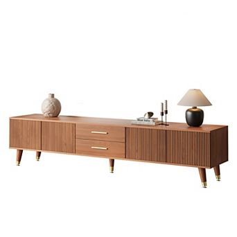 79'' Mid-Century Modern Brown TV Stand - 5-Leg Media Console with Storage