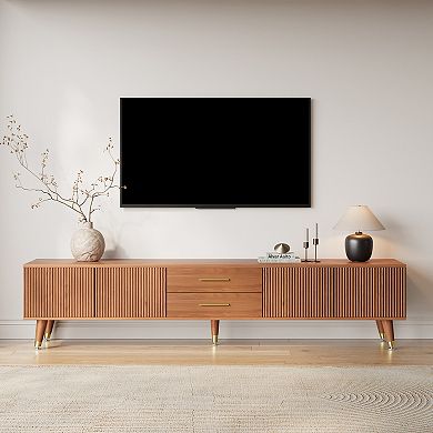 79'' Mid-Century Modern Brown TV Stand - 5-Leg Media Console with Storage