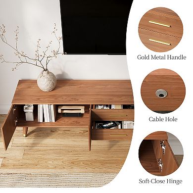 79'' Mid-Century Modern Brown TV Stand - 5-Leg Media Console with Storage