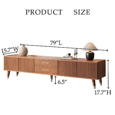 79'' Mid-Century Modern Brown TV Stand - 5-Leg Media Console with Storage