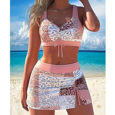 2 Piece Tankini Set for Women Cross Back Swimsuit with Skirt Tummy Control Bathing Suit