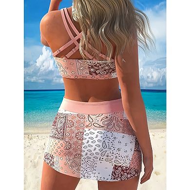 2 Piece Tankini Set for Women Cross Back Swimsuit with Skirt Tummy Control Bathing Suit