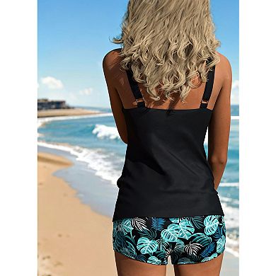 Women's 2-Piece Tankini Swimsuit with Boy Shorts, Tummy Control Bathing Suit for Beach & Pool