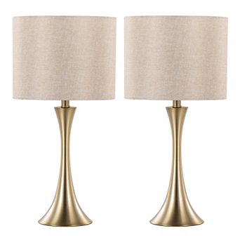 Loheer Contemporary Metal Table Lamp Set with Linen Drum Shades, Set of 2