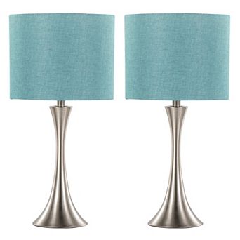Loheer Contemporary Metal Table Lamp Set with Linen Drum Shades, Set of 2