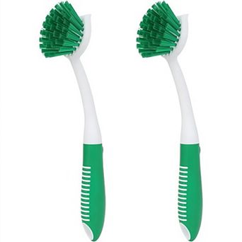Dish Scrub Brushes with Handle and Built-In Scraper Set