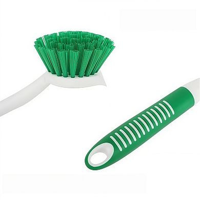 Dish Scrub Brushes with Handle and Built-In Scraper Set