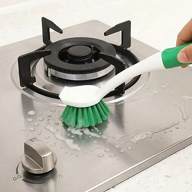 Dish Scrub Brushes with Handle and Built-In Scraper Set