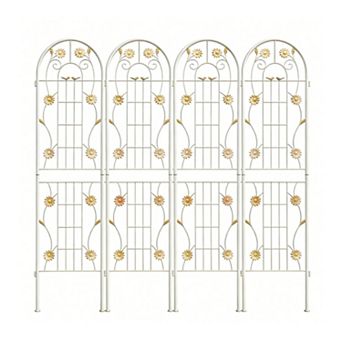 CEWOR 4 Pack Metal Garden Trellis, 71" Rustproof Climbing Plant Support with flower Decor