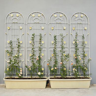 CEWOR 4 Pack Metal Garden Trellis, 71" Rustproof Climbing Plant Support with flower Decor