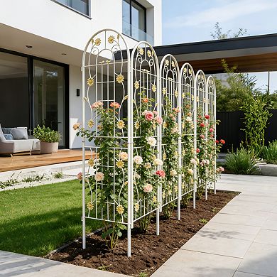 CEWOR 4 Pack Metal Garden Trellis, 71" Rustproof Climbing Plant Support with flower Decor