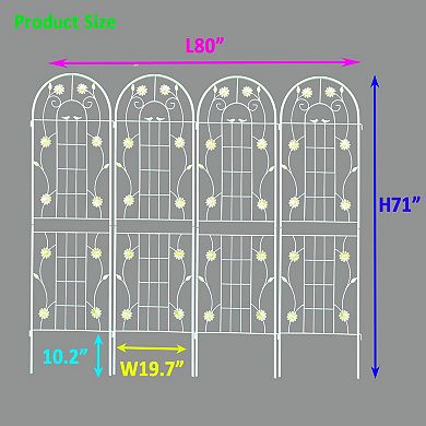 CEWOR 4 Pack Metal Garden Trellis, 71" Rustproof Climbing Plant Support with flower Decor