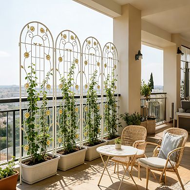 CEWOR 4 Pack Metal Garden Trellis, 71" Rustproof Climbing Plant Support with flower Decor