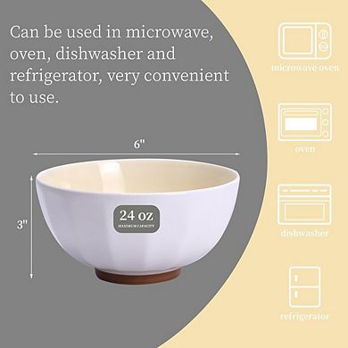 6-Piece Porcelain Pasta Bowls Set, 24oz, Microwave & Dishwasher Safe, Yellow