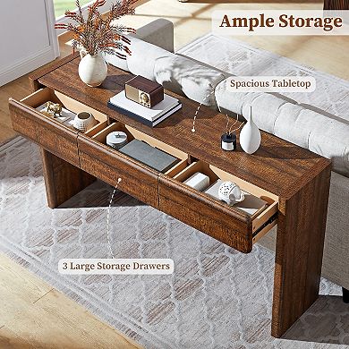 63" Farmhouse Console Table with 3 Drawers, Rounded Corner Entryway Table for Living Room Hallway