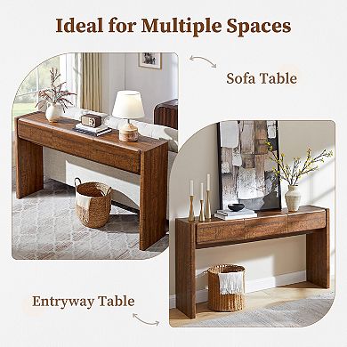 63" Farmhouse Console Table with 3 Drawers, Rounded Corner Entryway Table for Living Room Hallway