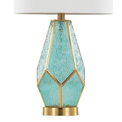 Loheer Geometric Glass Table Lamp Set with Linen Shade, Set of 2