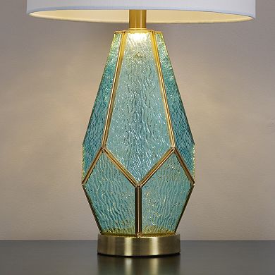 Loheer Geometric Glass Table Lamp Set with Linen Shade, Set of 2