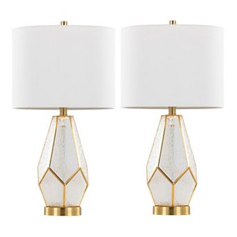 Loheer Geometric Glass Table Lamp Set with Linen Shade, Set of 2